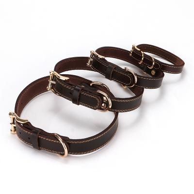 China Real Leather Pet Collar Full Grain Dogs Collar Classic Vegan Padded Luxury Rolled Padded Genuine Leather Dog Collar for sale