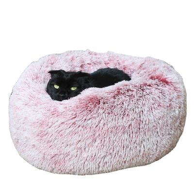 China Wholesale Breathable Round Donut Plush Faux Fur Plush Dog Cat Bed Washable Comfortable Luxury Soft Warm Bed Long for sale