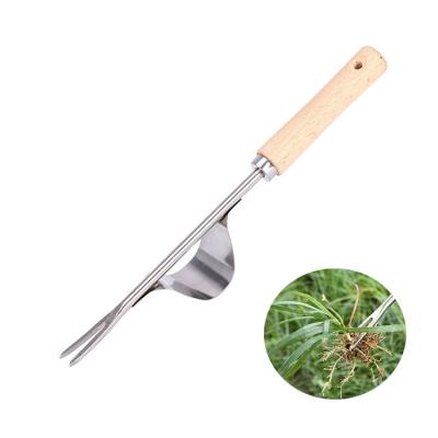 China Wooden Handle Garden Lawn Farmland Stainless Steel Garden Weeder Hand Weeding Removal Cutter Puller Tools Garden Lawn Farmland for sale