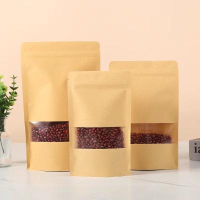 China Biodegradable Custom Printed Kraft Paper Ziplock Back Up Pouch Food Packaging Bag With Zipper And Window for sale