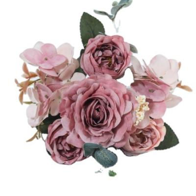 China Hot Selling Real Touch Feeling Wedding Supplies Artificial Silk Flower Bouquet Decorative Silk Peony Flowers for sale