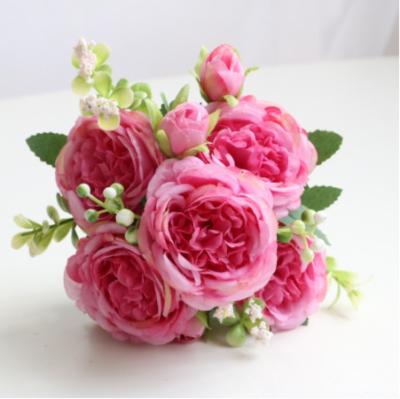 China 2022 Artificial Home Wedding Bride Rose Peony Bouquet Simulation Flowers Real Touch Feeling Newcomer Holding Long Stem Flores Artificial Flowers for sale