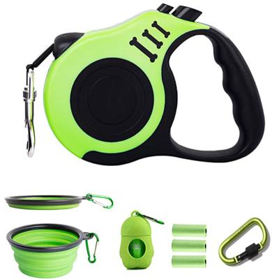 China Sustainable Wholesale Automatic Retractable Dog Leash Pet Rope With Travel Dog Bowl Dog Poop Bags Dispenser for sale