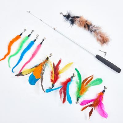 China Viable Pet Supplies Cat Toy Three Section Retractable Cat Stick Feather Replacement Head Cat Stick for sale