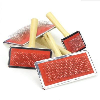 China S Size Viable Handle Stainless Steel Needle Pet Grooming Comb Wooden Cat Dog Brush Tool for sale