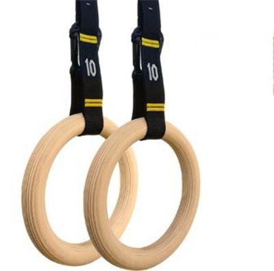 China Durable Fitness Wooden Gymnastic Rings with Numbered Heavy Duty Adjustable Straps for Cross Training Workouts for sale