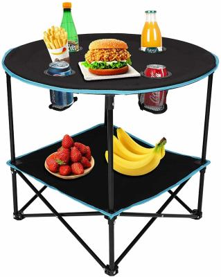 China Modern Round Folding Portable Picnic Table Camping Table With Cup Holder Light Weight for sale