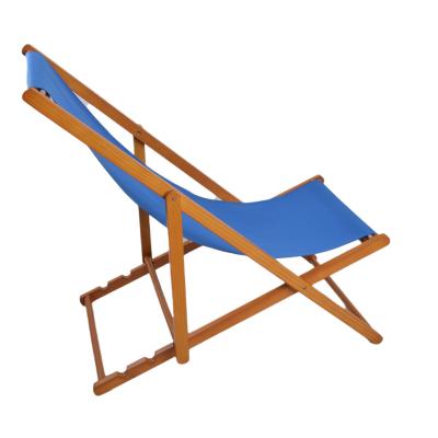 China Modern Wooden Outdoor Chair Sling Portable Folding Patio Lounge Reclining With Stripes Adjustable Lawn Seat For Garden, Pool for sale