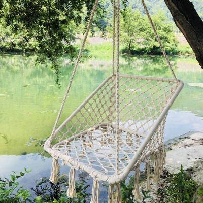 China Hanging Hammock Chair Adult Square Knitted Mesh Cotton Rope Macrame Swing for sale