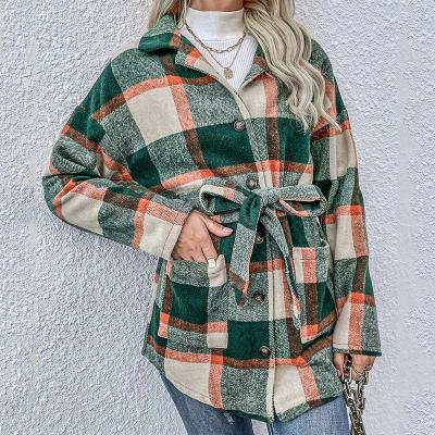 China Breathable Checkered Button Long Sleeve Plaid Turn-Down Plaid Collar Long Sleeve Overshirt Women's Casual Blouse Shirt Jacket for sale