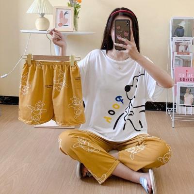 China QUICK DRY Women's Summer Pajamas Plus Size Print Cute Women Sleepwear Cartoon Homewear PJ Three Piece Sets for sale