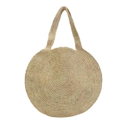 China Fashion Straw Raffia Handmade Crochet Round Tote Bag With Raffia Straps Without Scratching Raffia Straw Shoulder Bag for sale