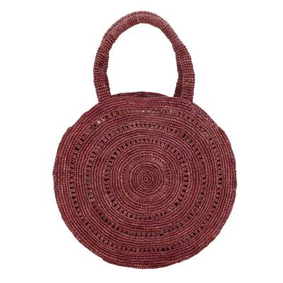 China Eco-Friendly Round Raffia Straw Summer Beach Lady Handmade Crocheted Natural Raffia Shopping Straw Basket Bag for sale