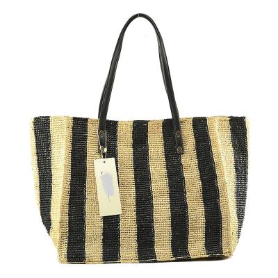 China 100% Eco-Friendly Oversized Casual Tote Fashion Crochet Striped Raffia Straw Bags With Snap Closure for sale