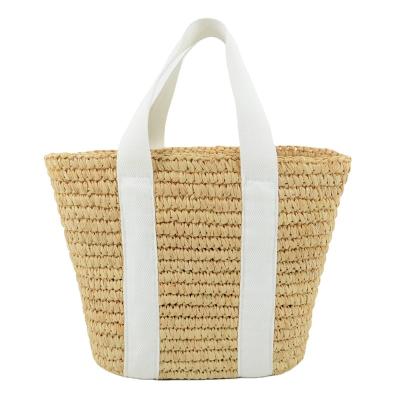 China Other natural straw raffia tote bag with cotton straps raffia straw handmade crochet tote bag for sale