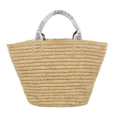 China Other Designer Natural Straw Raffia Tote Bag With Cotton Straps Handmade Crocheted Raffia Straw Tote Bag for sale