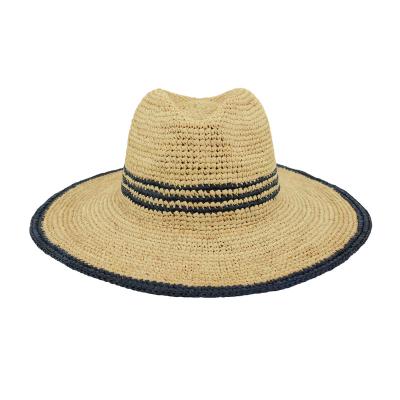 China Special Character Handmade Crochet Design Women Summer Raffia Hat With Straw Wide Brim Straw Hat In Madagascar Raffia for sale