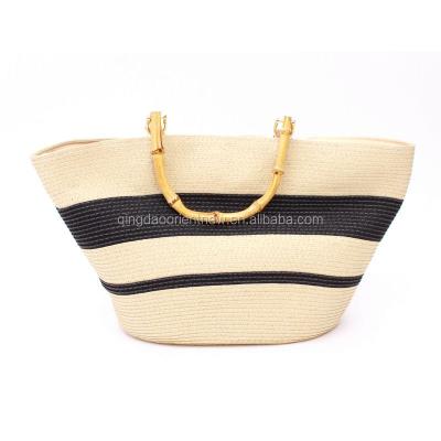 China Fashion Qingdao Supplier Of Straw Designer Handbags With Bamboo Handles Braided Paper Straw Tote Handbag for sale