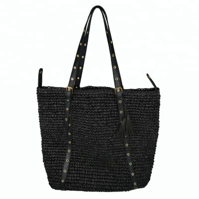 China China Supplier New Design OEM Straw Hook Bag Fashion Large in Black and Natural Paper Straw for sale