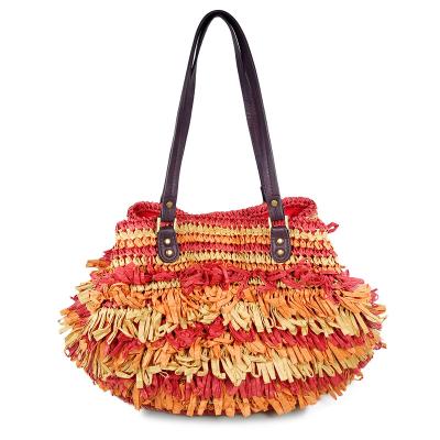 China Handmade Straw Fringe Shoulder Bag Straw Summer Fashion Beach Paper Bag Wholesale Straw Handbags for sale