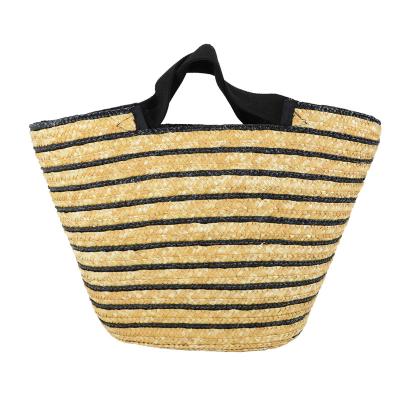 China Fashion summer fashion striped straw beach bag made from natural wheat straw cotton storage tape and cotton lining for sale