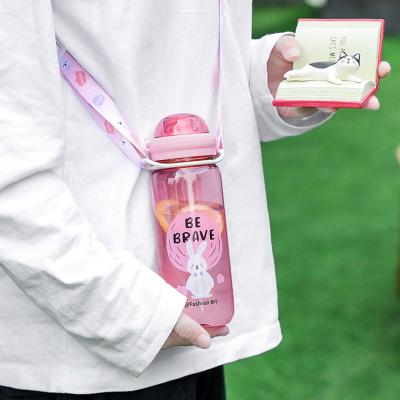 China Straw Drinking Children School Bpa Free Sustainable Plastic Water Bottle Kids Drink Cute School Cartoon Printing Water Bottle for sale