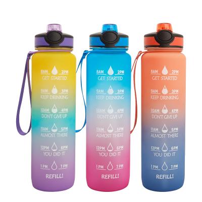 China Viable Hot Sale 32oz Sports Plastic Drinking Water Bottle With Time Manufacturer PETG BPA Free Gym Large Capacity Portable Water Bottle for sale