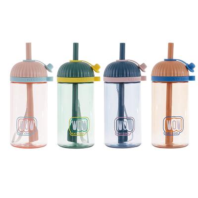 China Viable Water Bottles Applicable In Clear Kids Cartoon Plastic Cup With Logo And Straw Drinking Cup Customizable Size for sale