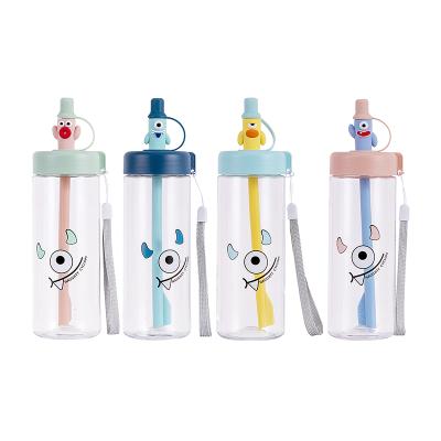 China Cute Clear Soft Viable Plastic Tumbler Water Bottle Students Kids Drinking Plastic Water Bottle With Straw Custom Logo for sale