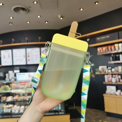 China Viable Wholesale Custom Ice Cream Shaped Straw Cup Creative Plastic Popsicle Water Bottle With Rope for sale