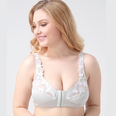 China Pump Embroidery Plus Size Front Buckle Adjustable Bra Lace Ear No Rims Underwear DLM Big BIG Size Bra to Front Ear Closure Bra for sale