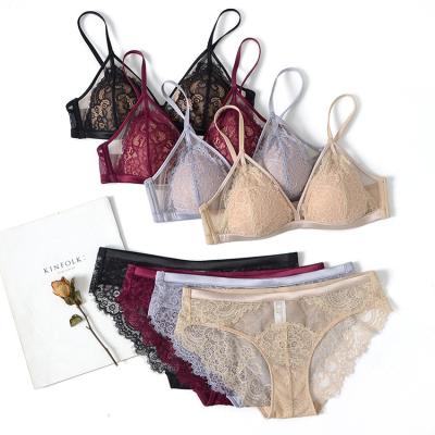 China Pump Hot Sale Women Lace Up Bra Brief Set DLM Fashion Lace Up Transparent Solid Color Push Up Sexy Bra Panty Set Women Underwear Set for sale