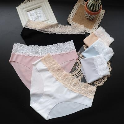 China DLM Ice Quick-drying Lace Soft Breathable Silk High Quality Underwear Women Seamless Panties for sale