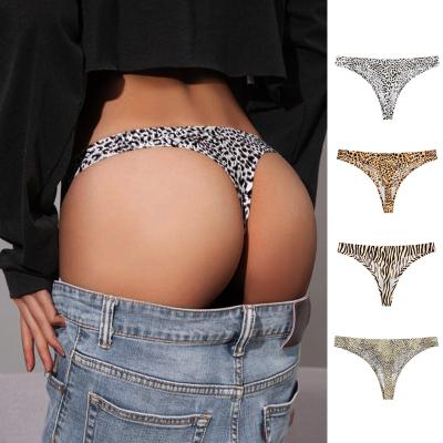 China DLM Antibacterial Custom Teen Girl Colorful Sexy Wearing G-Strings Underwear Photos Ice Cream Low Waist Silk Leopard Print Seamless Thongs For Women for sale