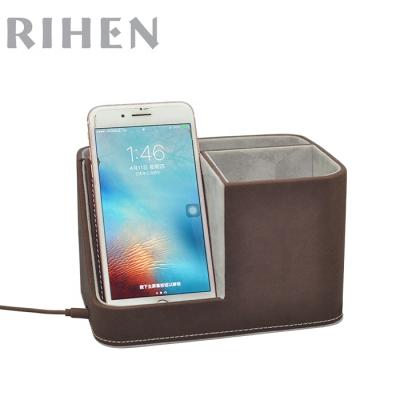 China Desktop Eco-friendly Fancy Stationery Wireless Charger Phone Holder OEM Customized Logo Surface for sale