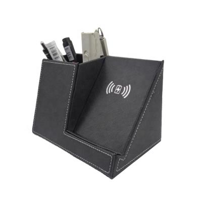 China PU Leather Office Stationery Supplier Handmade Pen Stand with 10W Wireless Charger Stand for sale