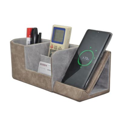 China PU Leather Pen Holder Desk Organizer with 10w QI Standard Radio Charging Station for sale