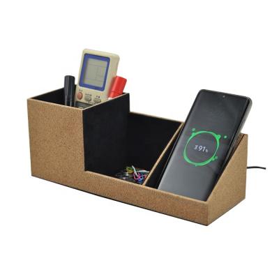 China House. Office. Large Capacity School Cork Desktop Organizer with Wireless Charging Stand for All Smart Phone for sale