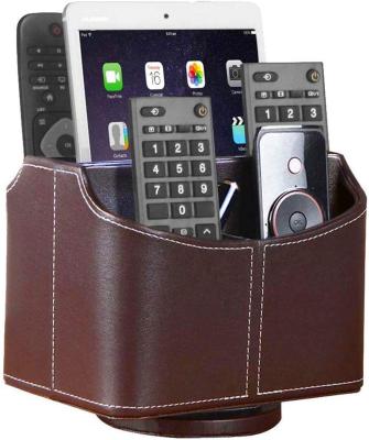 China Sustainable Faux Leather Rotating Rack Desktop Remote Control Stationery With 5 Compartments for sale