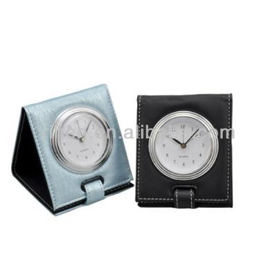 China Antique Style PU Leather Folding Alarm Clock for Travel for sale