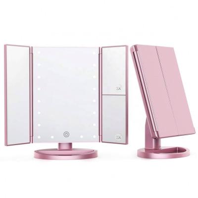 China Good Quality Travel Lighted Foldable Mirror Led Lighted Compact Portable Vanity Mirror and Makeup Mirror for sale