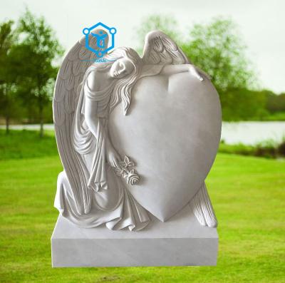 China Modern White Marble Vivid Angel with Heart Tombstone For Sale for sale