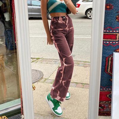 China Other 2021 new design fashion street casual style women jeans high waisted leg pants women straight jeans tie dye contrast color jeans for sale