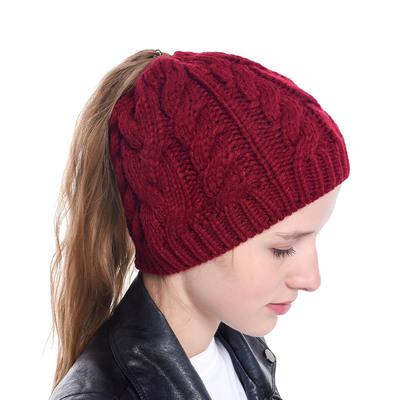 China 2021 New Fashion COMMON women's design motion leisure knitting woolen hat weave ponytail wool hat wholesale for sale