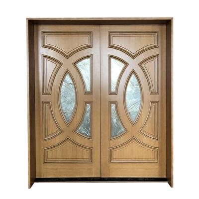 China Lowes Rustic Craftman Sound Insulation Custom Exterior Wood Double Front With Glass Doors for sale