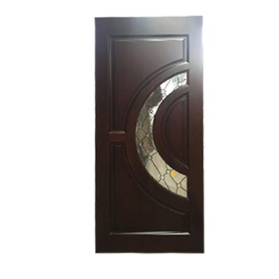 China Rustic Modern Fiberglass Walnut Hardwood Half Glass Front Door With Single Exterior Sidelight Doors for sale