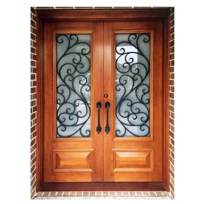 China Modern Teak Swing Design Solid Wrought Iron Wooden Door for sale