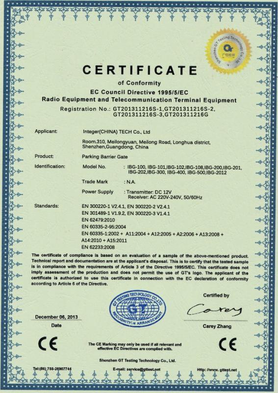 CE certification - Integer (CHINA) TECH CO., LTD.