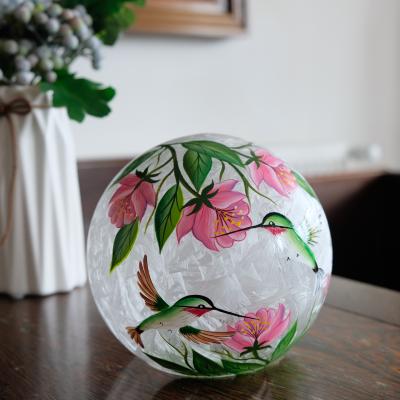 China Folk Art 15CM Room Decoration Hand Painted Hummingbird Glass Sphere With BO Copper Lights For Spring Decor for sale