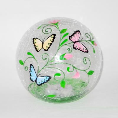 China Decoration 15CM Folk Hand Painted Butterfly Christmas Halloween Art Glass Sphere With BO Copper Lights For Spring Decor for sale